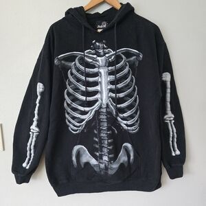 Y2K HYBRID SKELETON HOODIE SWEATSHIRT CYBER GRUNGE BLACK Large RARE Mall Goth